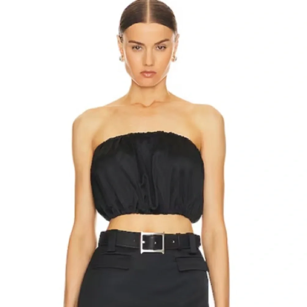 Final drop! Price firm! NWT HELSA black satin blouson tube top - XS - Picture 2 of 9